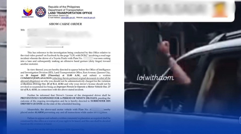 LTO slaps summons on Prado owner after driver’s lane-cutting and hand gesture go&nbsp;viral