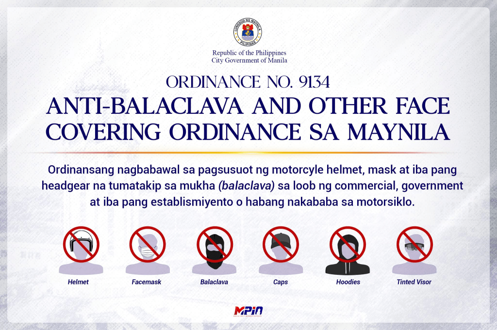 Manila bans face-covering headgear in public and commercial spaces
